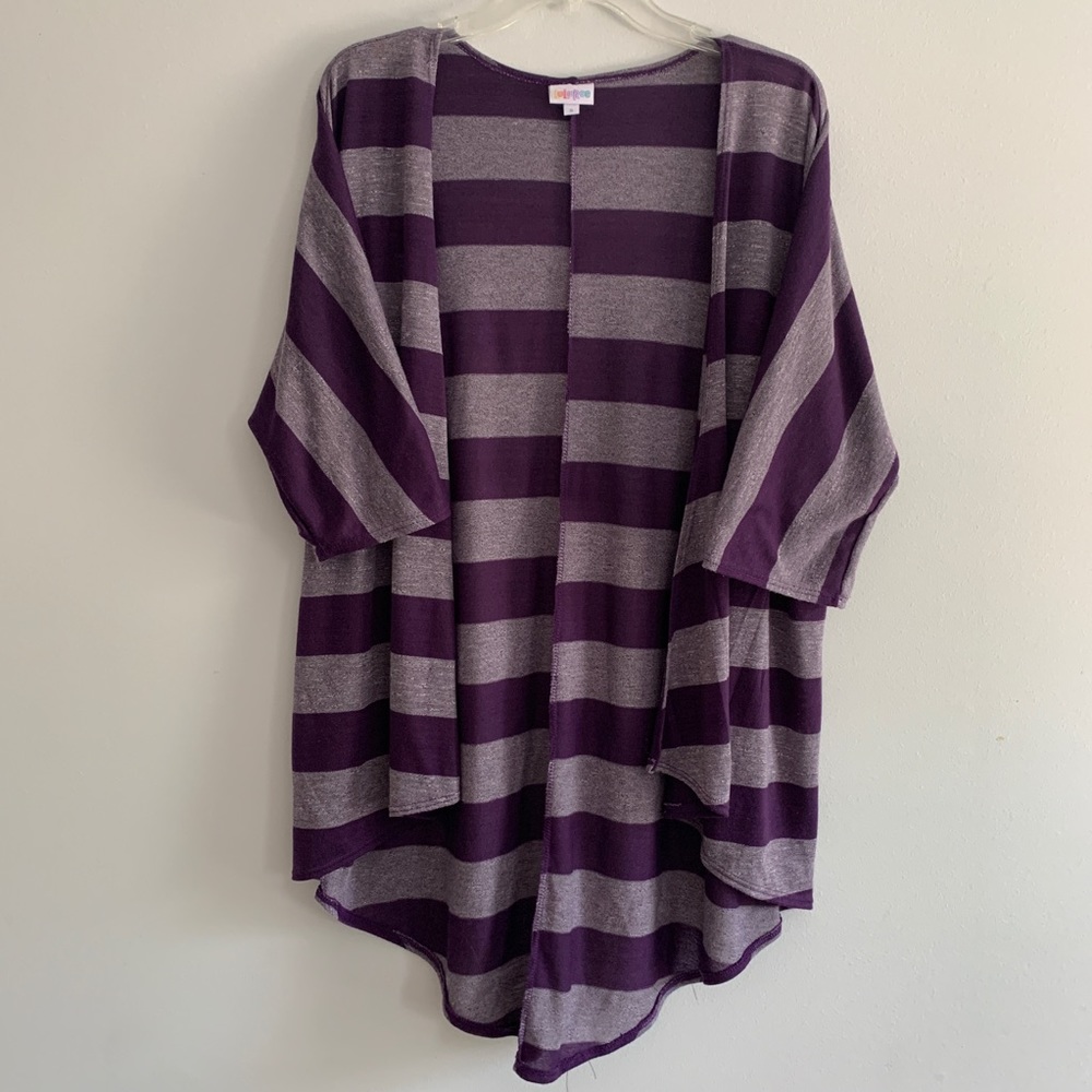 LuLaRoe Lindsay Kimono Sweater Purple Stripe
